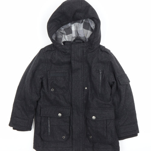Next Boys Black Wool Blend Parka Coat Hooded Age 4-5 Years Lined Winter Jacket