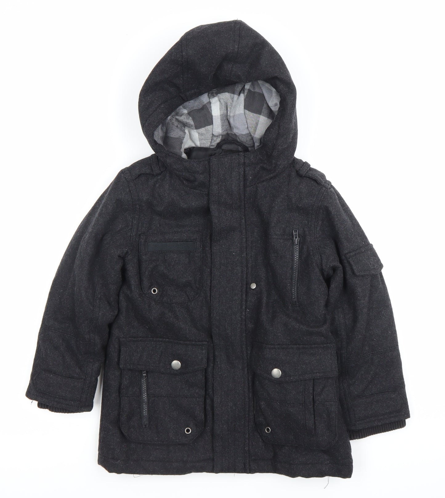 Next Boys Black Wool Blend Parka Coat Hooded Age 4-5 Years Lined Winter Jacket