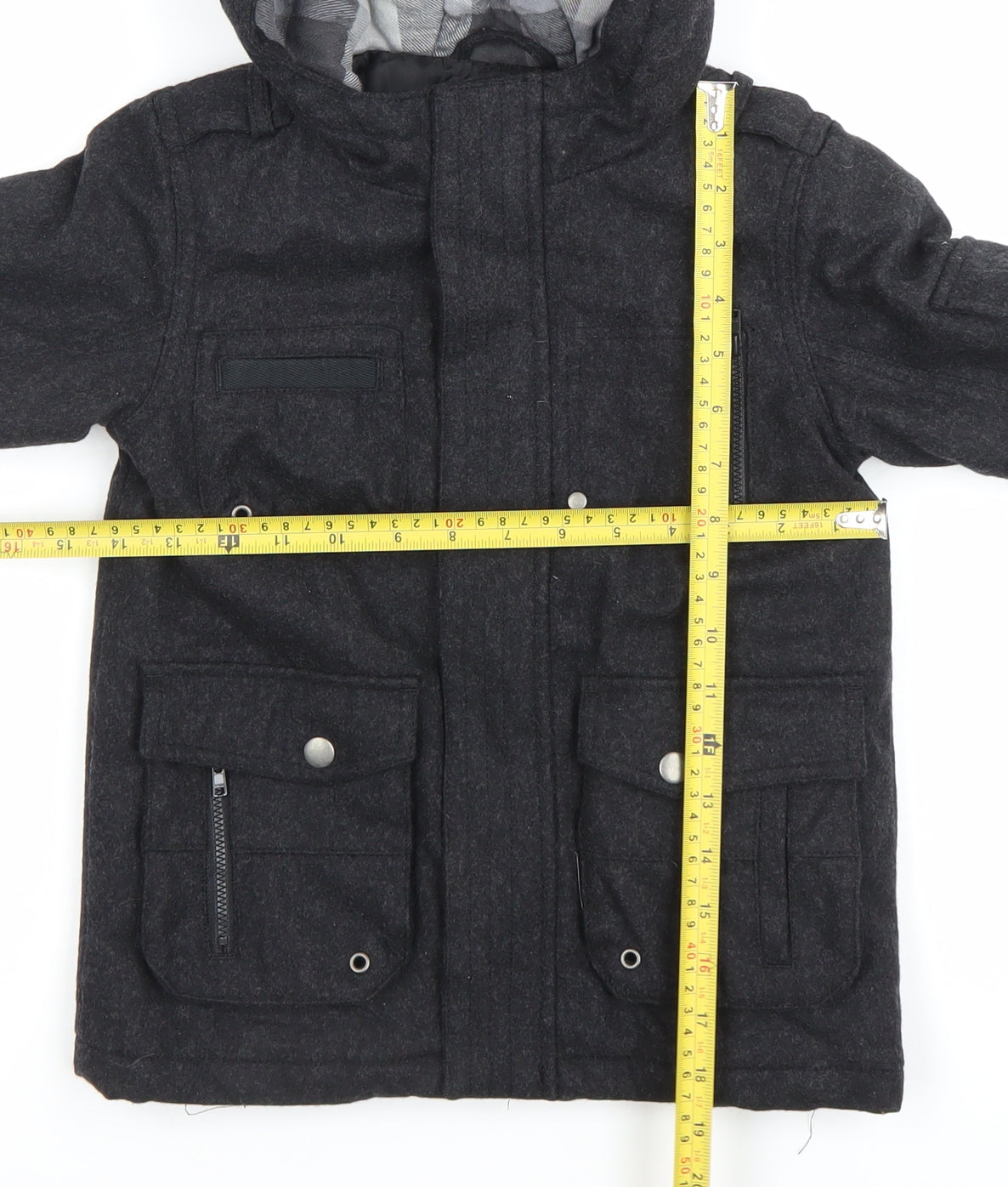 Next Boys Black Wool Blend Parka Coat Hooded Age 4-5 Years Lined Winter Jacket