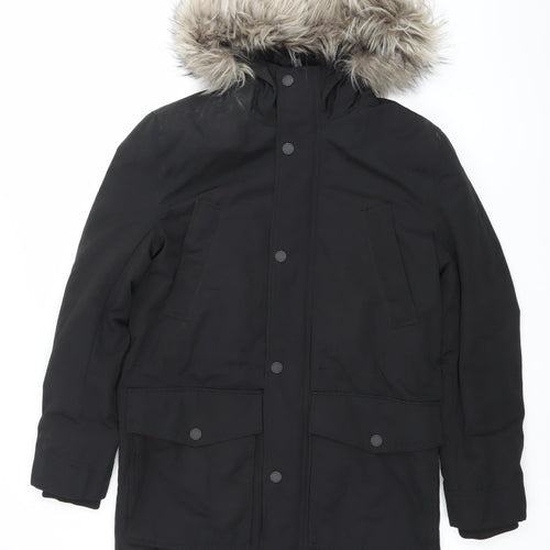 H&M Womens Black XS Parka Coat Faux Fur Hood Winter Jacket