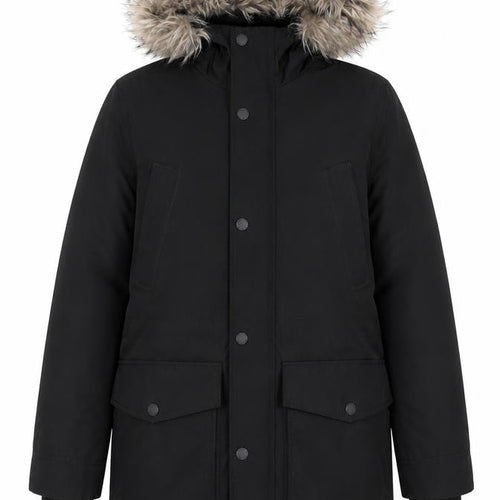H&M Womens Black XS Parka Coat Faux Fur Hood Winter Jacket