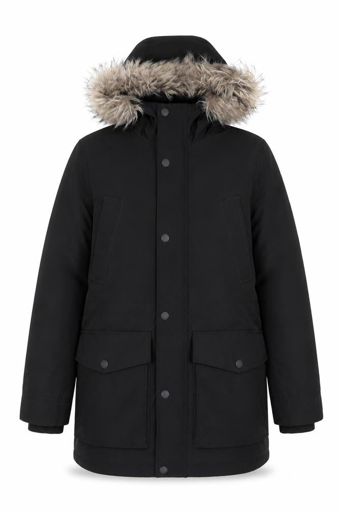 H&M Womens Black XS Parka Coat Faux Fur Hood Winter Jacket