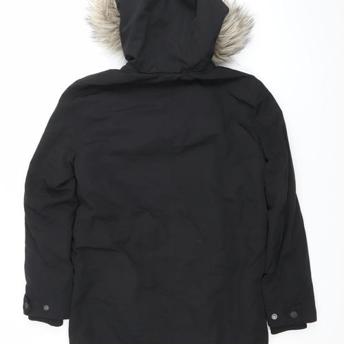 H&M Womens Black XS Parka Coat Faux Fur Hood Winter Jacket