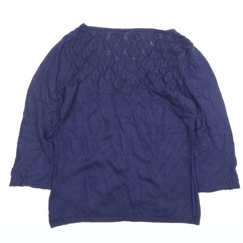 Weird Fish Women’s Blue Cardigan Size 10 Scoop Neck 3/4 Sleeve Knit