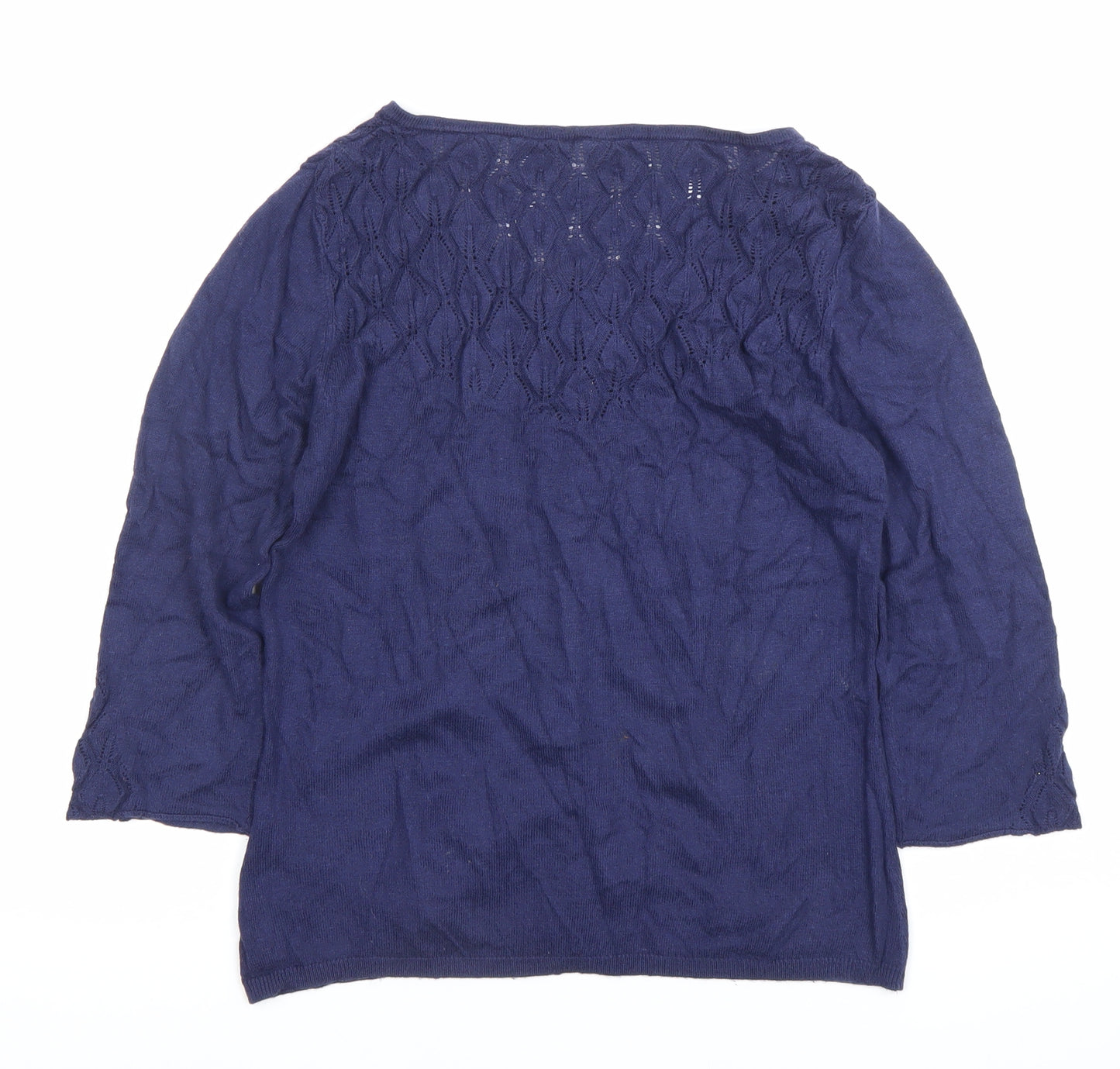 Weird Fish Women’s Blue Cardigan Size 10 Scoop Neck 3/4 Sleeve Knit