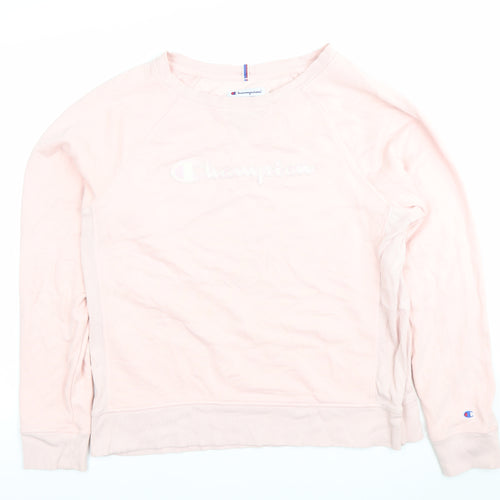 Champion Womens Pink Pullover Sweatshirt L Logo Embroidered Casual