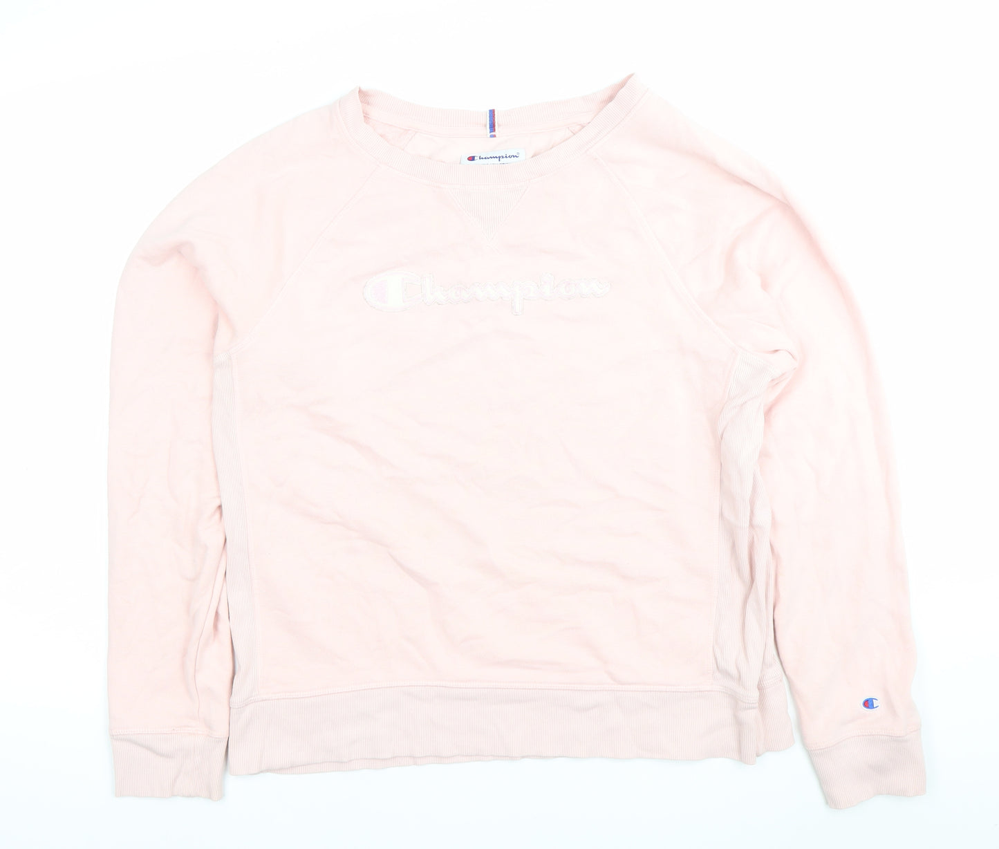 Champion Womens Pink Pullover Sweatshirt L Logo Embroidered Casual