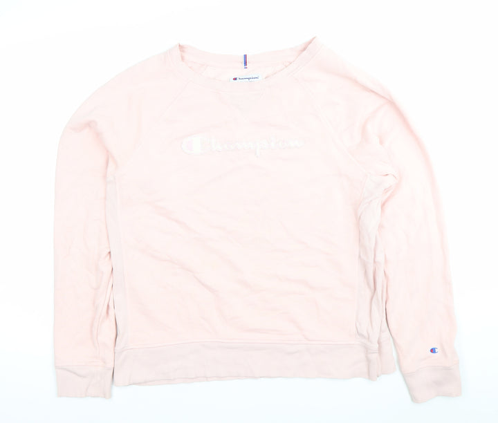 Champion Womens Pink Pullover Sweatshirt L Logo Embroidered Casual