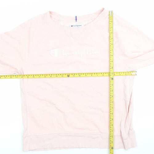 Champion Womens Pink Pullover Sweatshirt L Logo Embroidered Casual