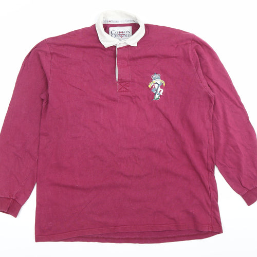 Cotton Oxford Men’s Red Long Sleeve Polo Shirt Size L 100% Cotton Rugby Style