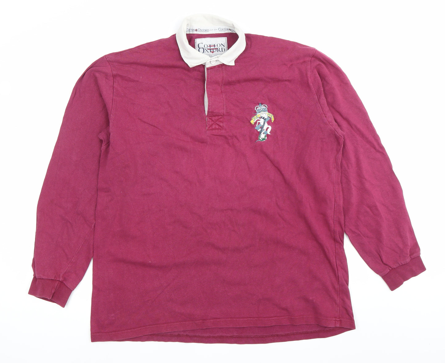 Cotton Oxford Men’s Red Long Sleeve Polo Shirt Size L 100% Cotton Rugby Style