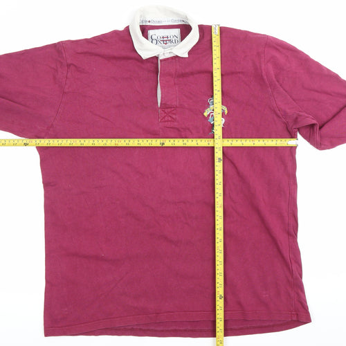 Cotton Oxford Men’s Red Long Sleeve Polo Shirt Size L 100% Cotton Rugby Style