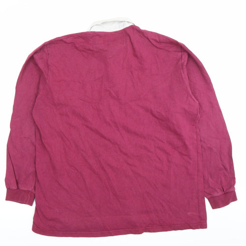 Cotton Oxford Men’s Red Long Sleeve Polo Shirt Size L 100% Cotton Rugby Style