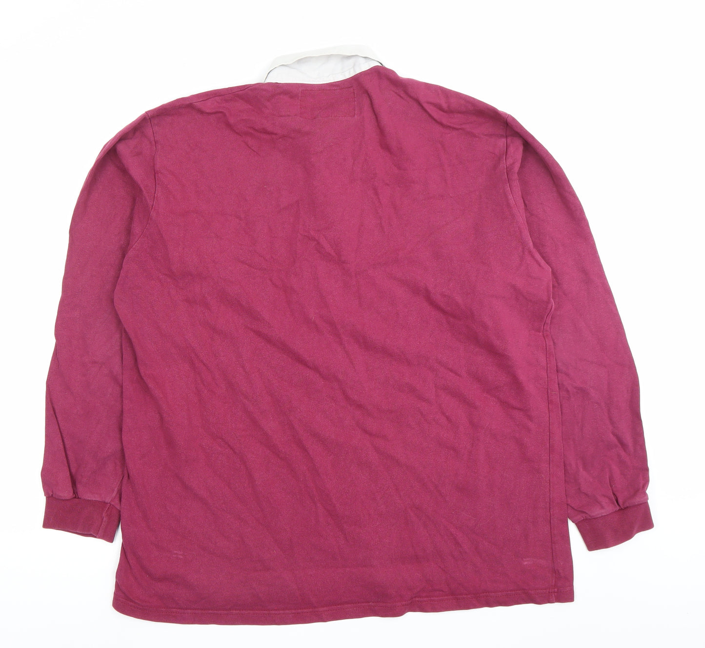 Cotton Oxford Men’s Red Long Sleeve Polo Shirt Size L 100% Cotton Rugby Style