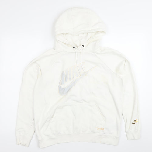 Nike Womens White Hoodie Medium Pullover Sweatshirt Logo Print