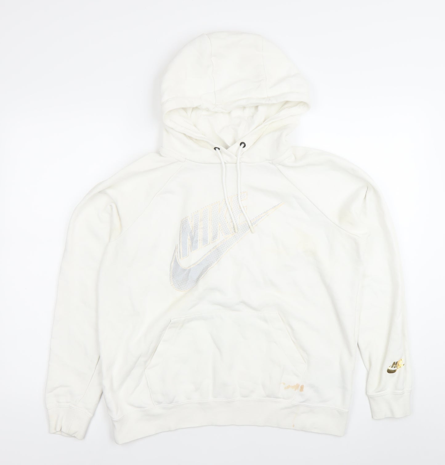 Nike Womens White Hoodie Medium Pullover Sweatshirt Logo Print