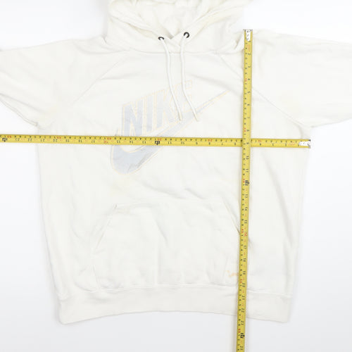 Nike Womens White Hoodie Medium Pullover Sweatshirt Logo Print