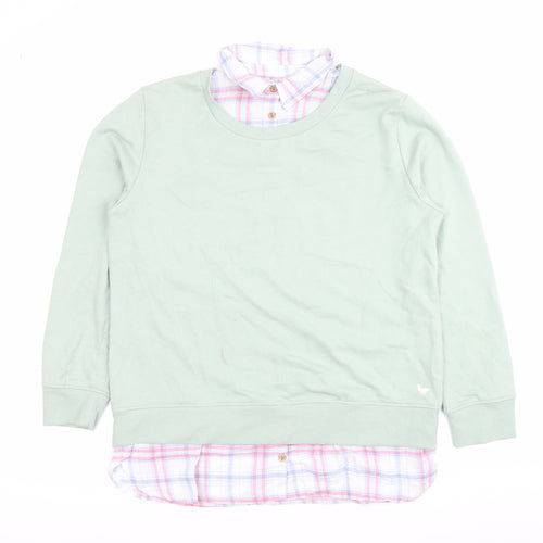 Country Rose Women Green Pullover Sweatshirt M Cotton Blend Collared