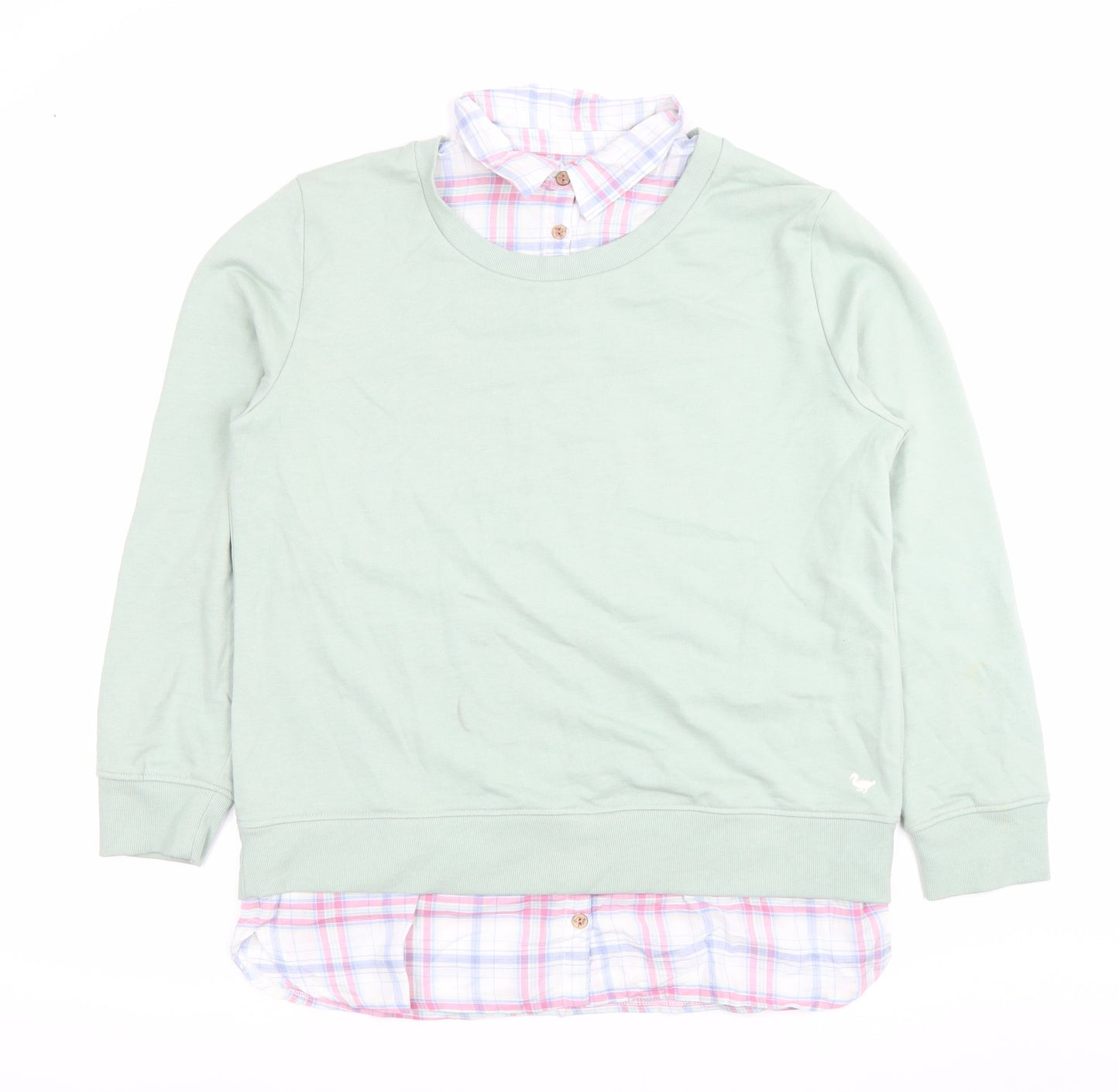 Country Rose Women Green Pullover Sweatshirt M Cotton Blend Collared