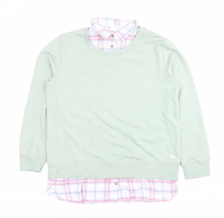 Country Rose Women Green Pullover Sweatshirt M Cotton Blend Collared