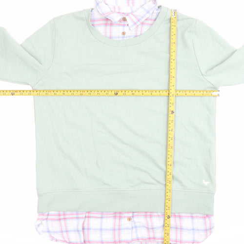 Country Rose Women Green Pullover Sweatshirt M Cotton Blend Collared