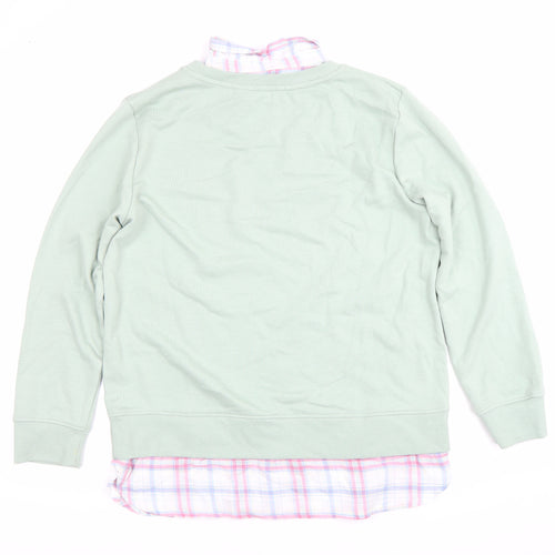 Country Rose Women Green Pullover Sweatshirt M Cotton Blend Collared