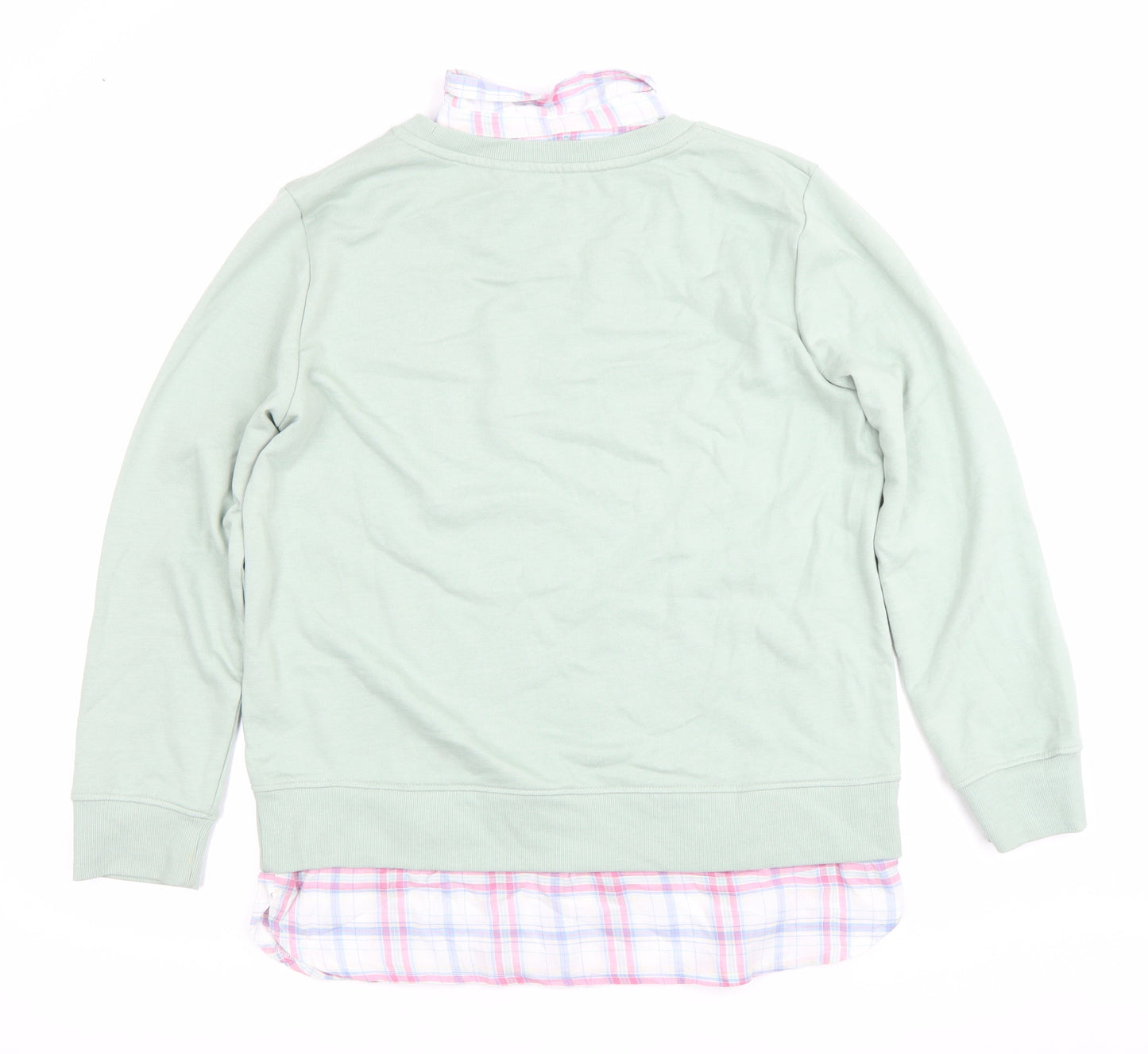 Country Rose Women Green Pullover Sweatshirt M Cotton Blend Collared