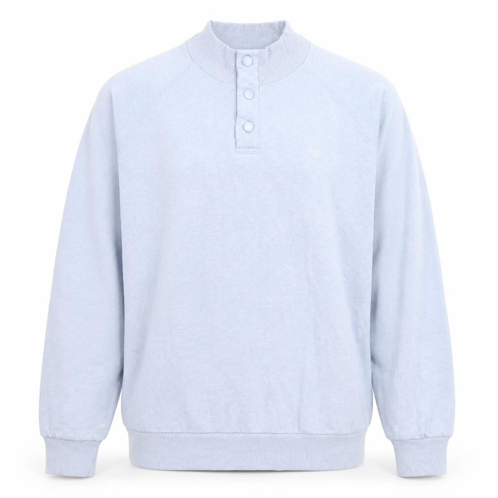 Front view of Lincoln Men’s Blue XL Henley Sweatshirt Button Neck Cotton Blend