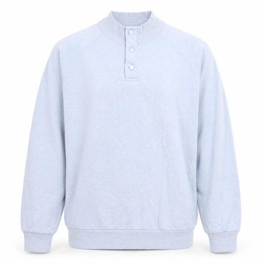 Front view of Lincoln Men’s Blue XL Henley Sweatshirt Button Neck Cotton Blend