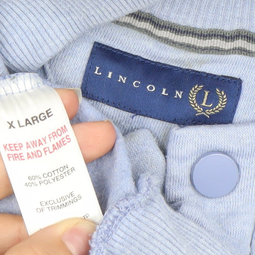 Lincoln Men’s Blue XL Henley Sweatshirt Button Neck Cotton Blend
