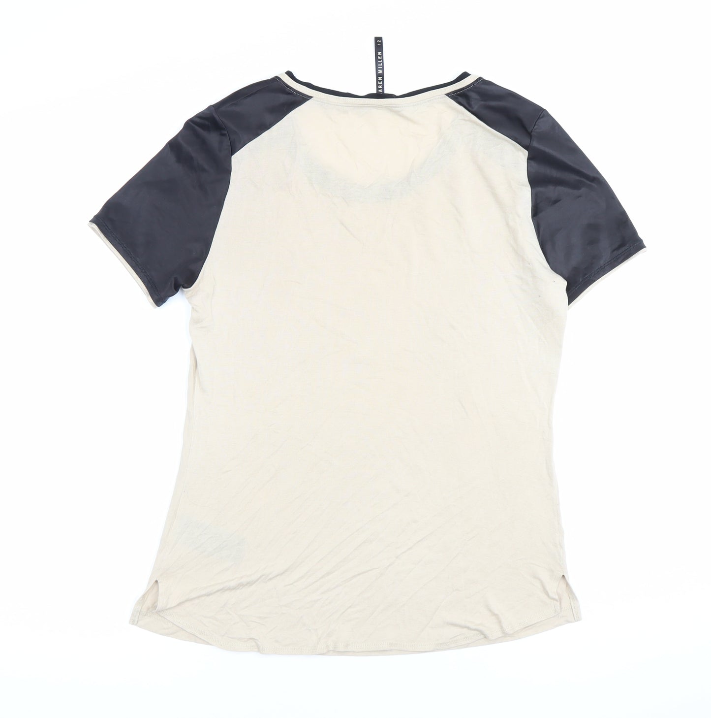 Karen Millen Women’s Beige Black Raglan Short Sleeve T-Shirt Size 12