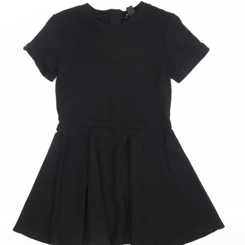 H&M Women Black Size 8 Skater Dress Short Sleeve Stretch Zip