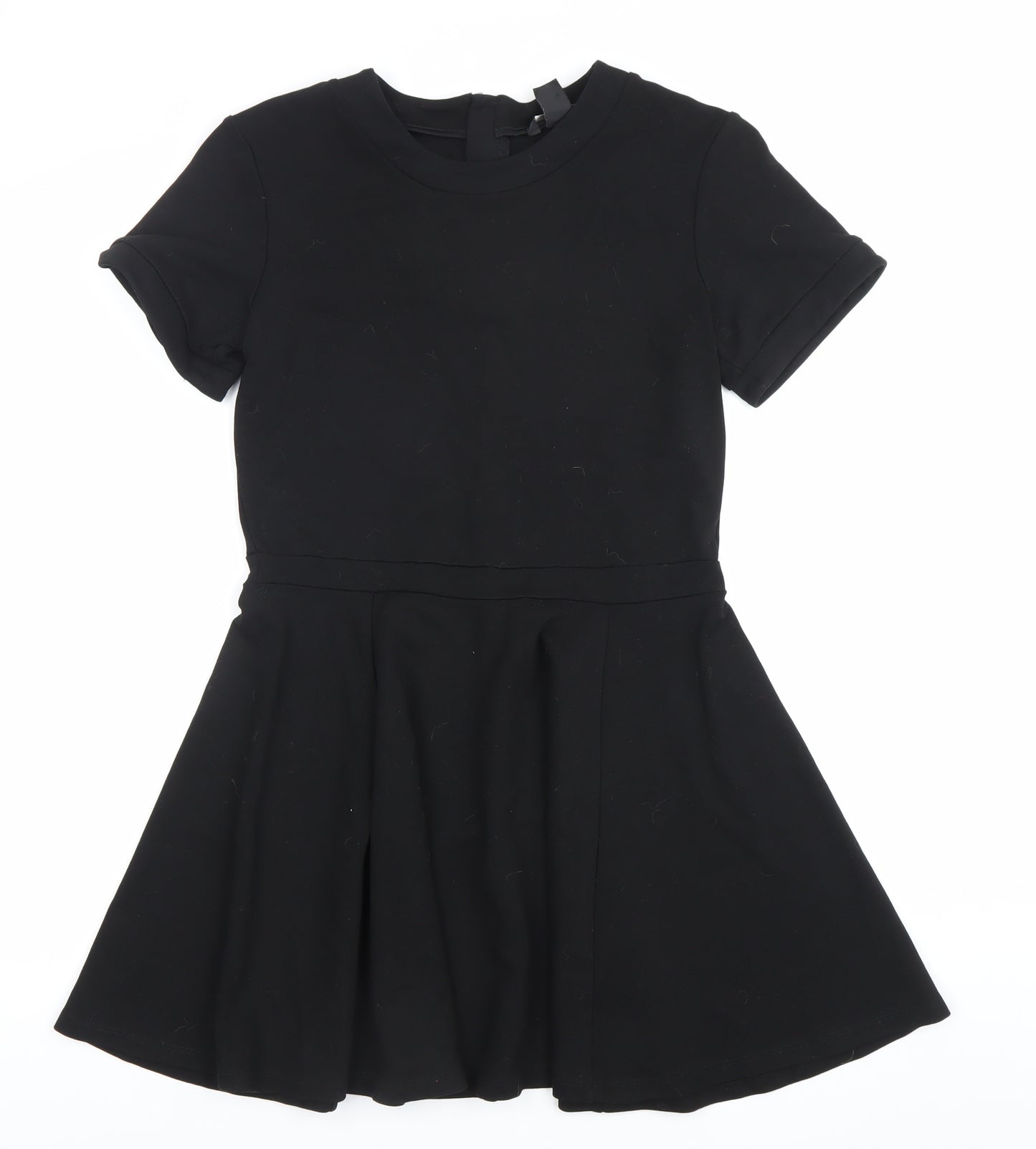 H&M Women Black Size 8 Skater Dress Short Sleeve Stretch Zip
