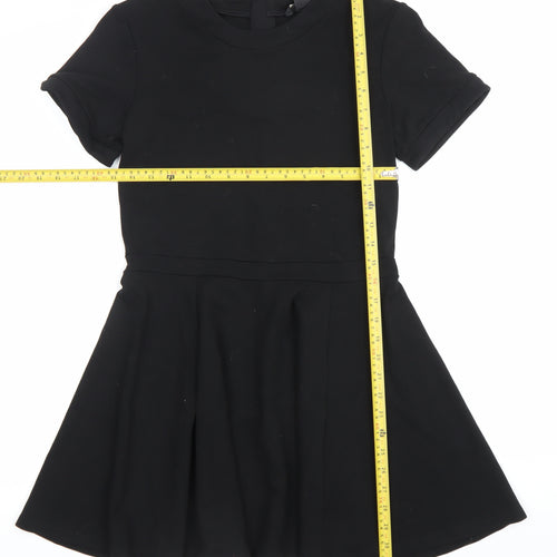 H&M Women Black Size 8 Skater Dress Short Sleeve Stretch Zip
