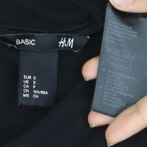 H&M Women Black Size 8 Skater Dress Short Sleeve Stretch Zip