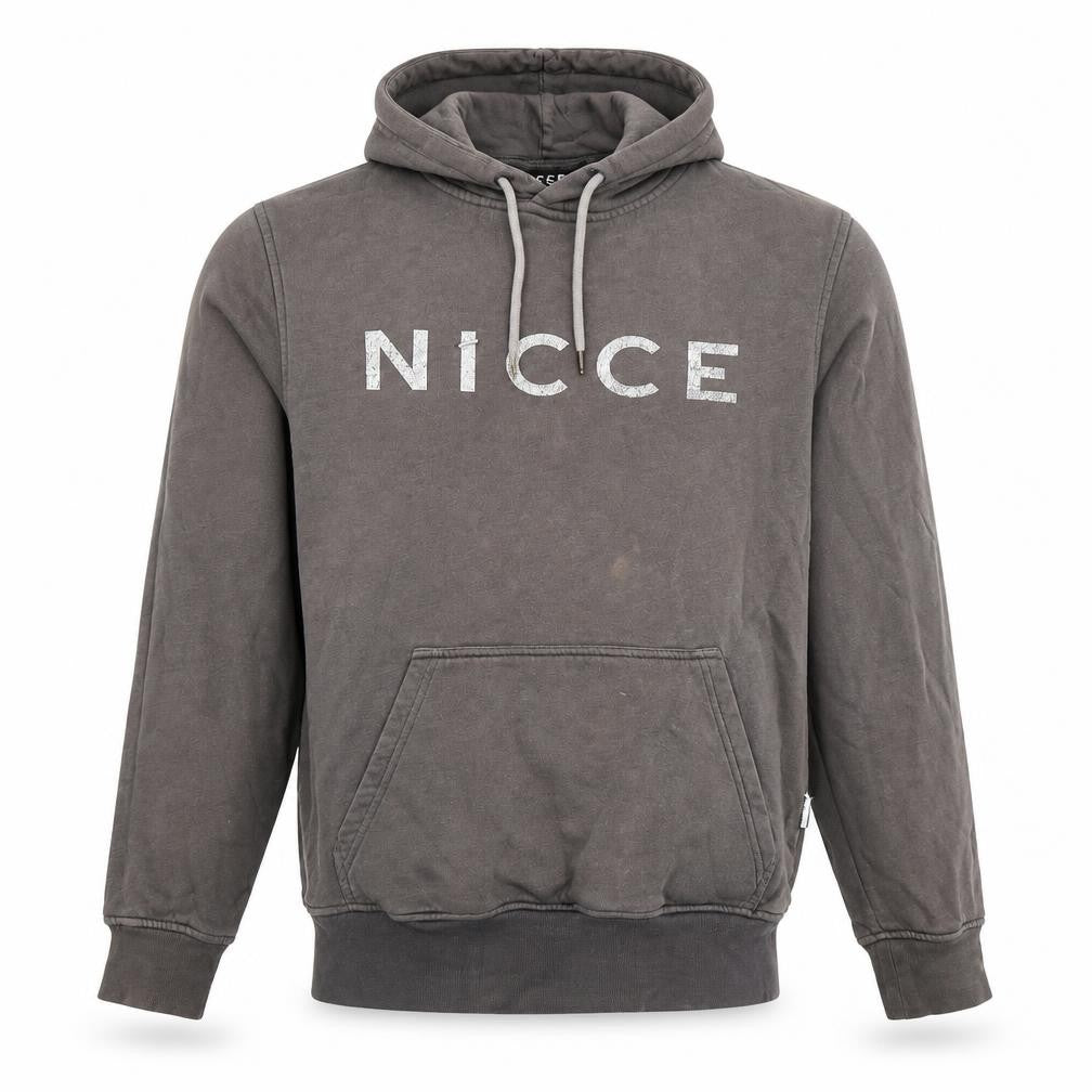 Front view of NICCE Men’s Grey Pullover Hoodie Small Logo Fleece Sweatshirt