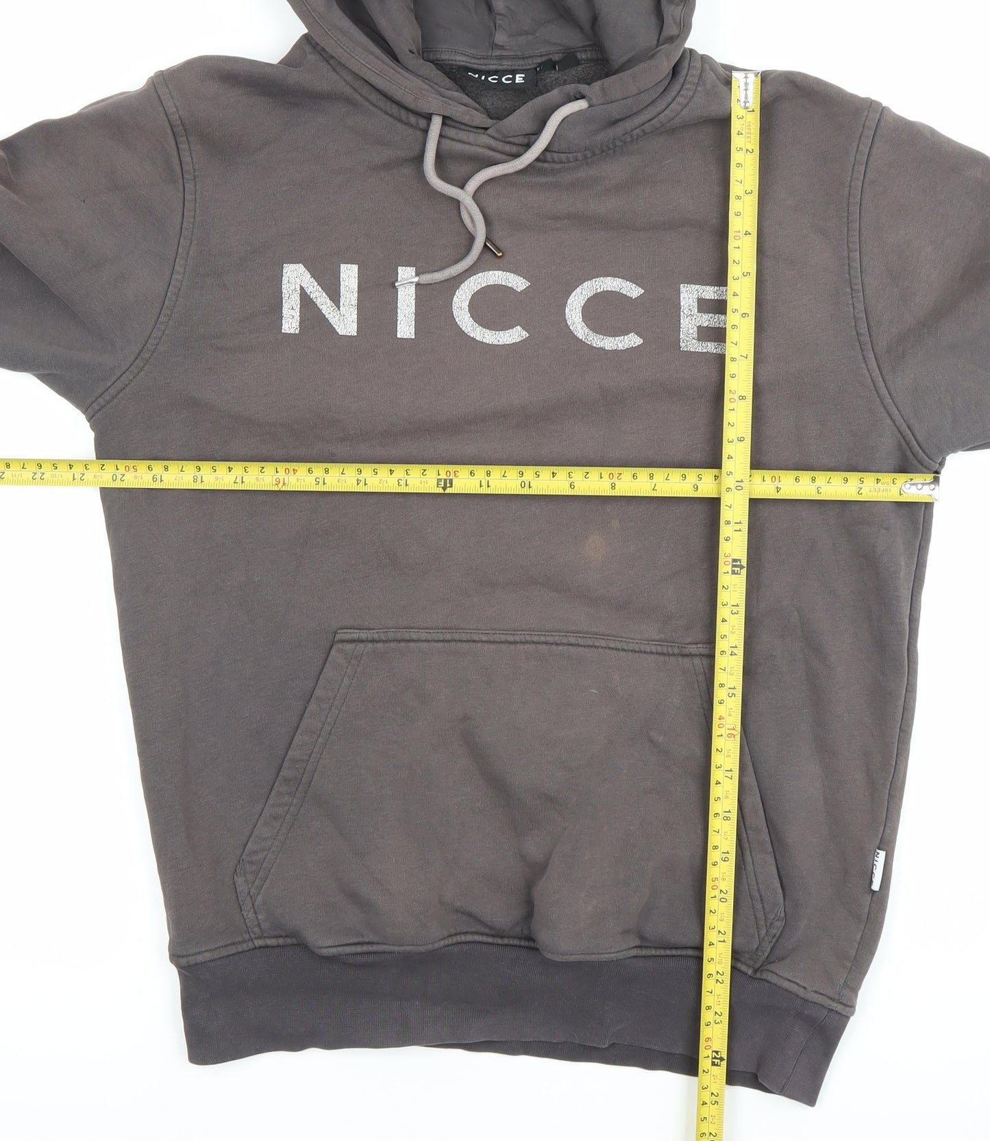 Nicce Men’s Grey Pullover Hoodie Small Logo Fleece Sweatshirt