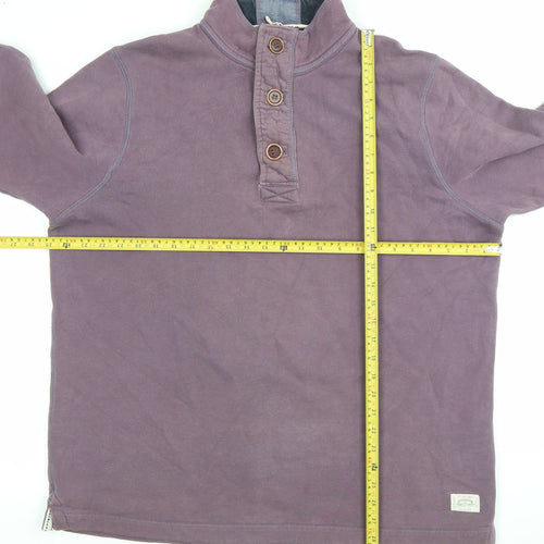White Stuff Mens Purple Henley Sweatshirt XL Cotton Blend