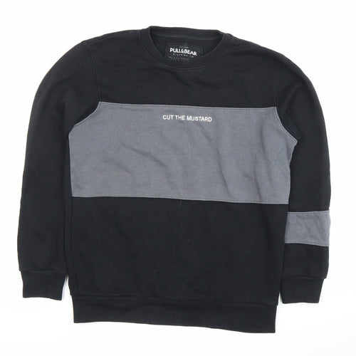 Pull&Bear Men’s Black Grey Colour Block Sweatshirt Size S