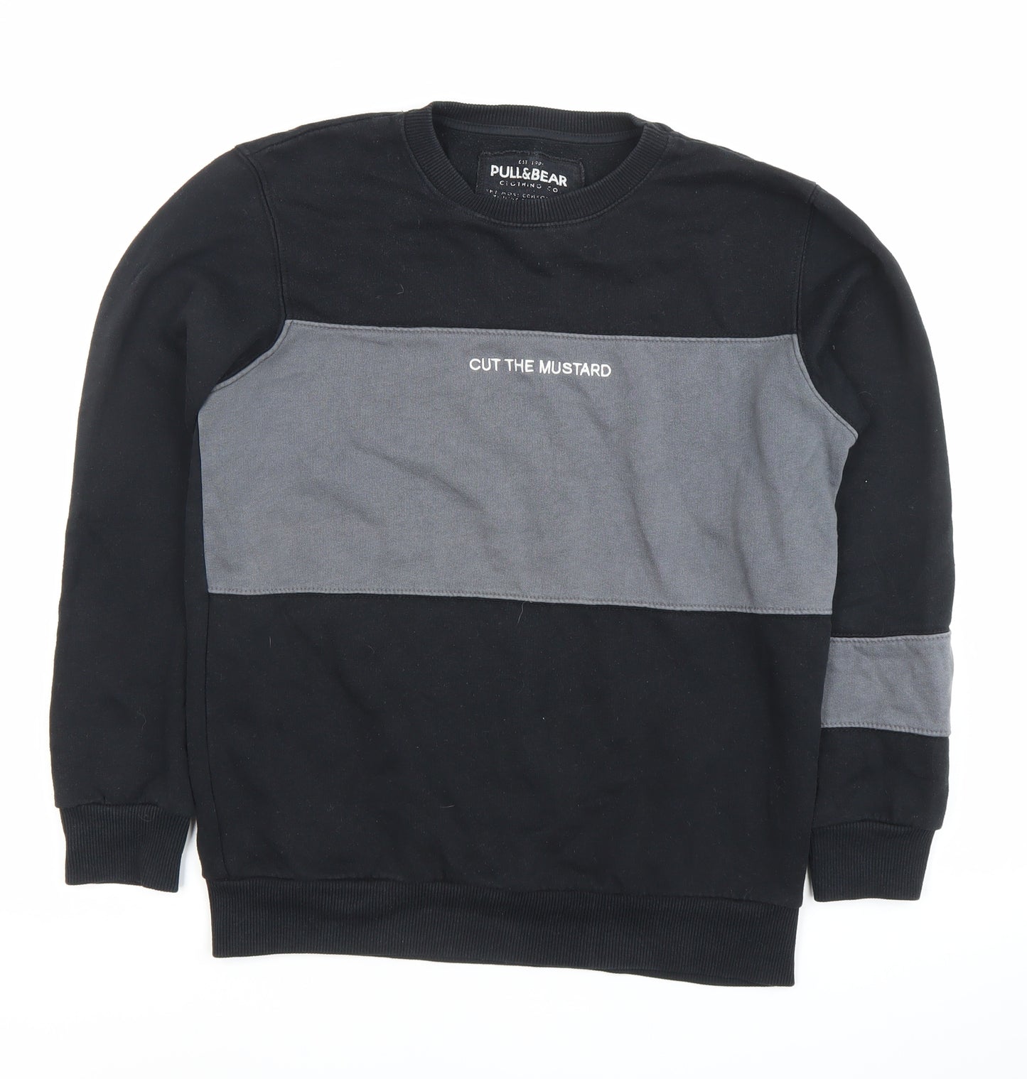 Pull&Bear Men’s Black Grey Colour Block Sweatshirt Size S