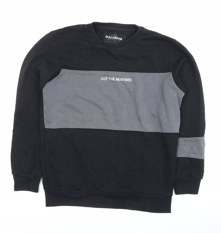 Pull&Bear Men’s Black Grey Colour Block Sweatshirt Size S