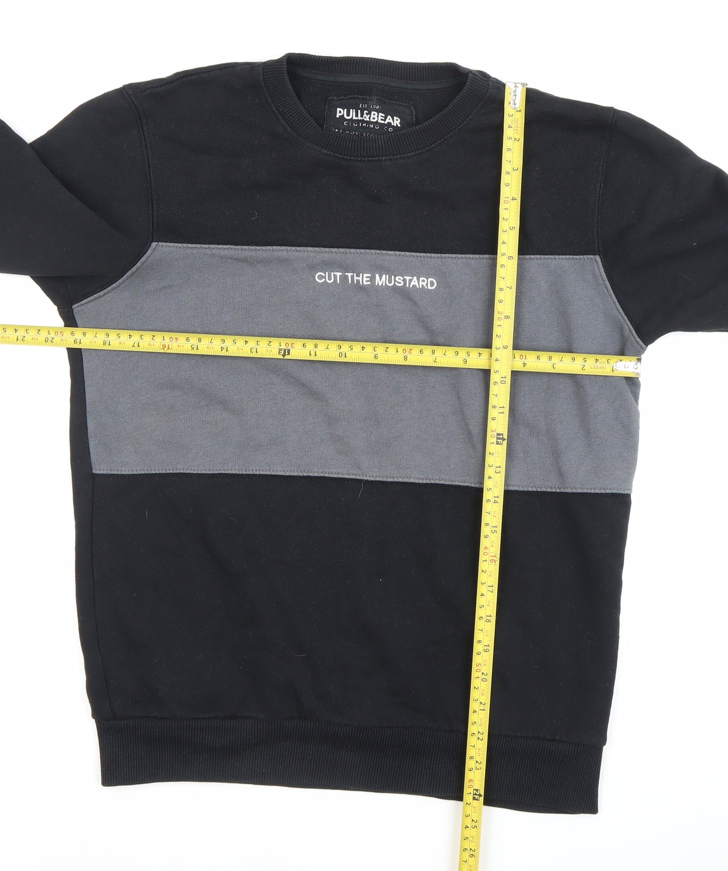 Pull&Bear Men’s Black Grey Colour Block Sweatshirt Size S