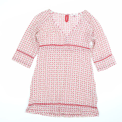 White Stuff Womens Pink Geometric Shift Dress Size 10 V-Neck 3/4 Sleeve