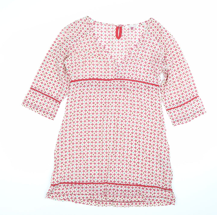 White Stuff Womens Pink Geometric Shift Dress Size 10 V-Neck 3/4 Sleeve