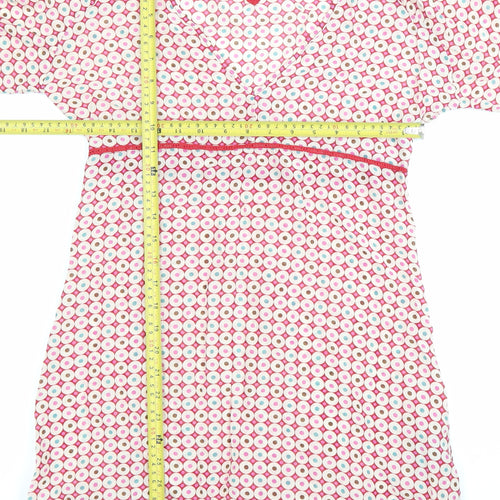 White Stuff Womens Pink Geometric Shift Dress Size 10 V-Neck 3/4 Sleeve