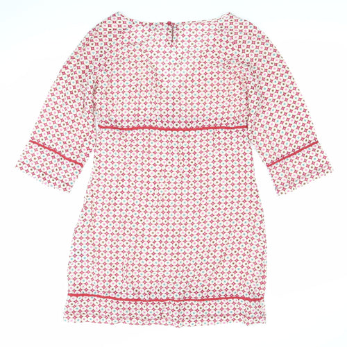White Stuff Womens Pink Geometric Shift Dress Size 10 V-Neck 3/4 Sleeve