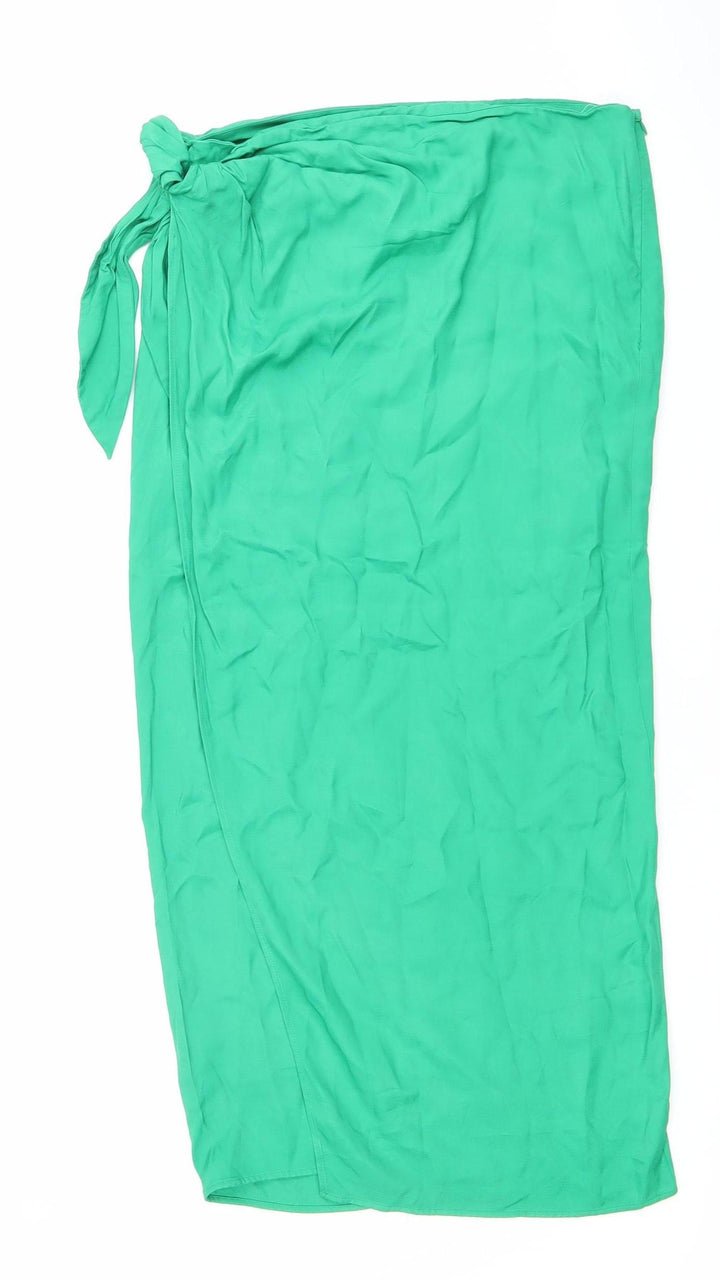 Zara Women’s Green Wrap Midi Skirt Size M Viscose Summer Beachwear