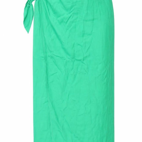 Zara Women’s Green Wrap Midi Skirt Size M Viscose Summer Beachwear