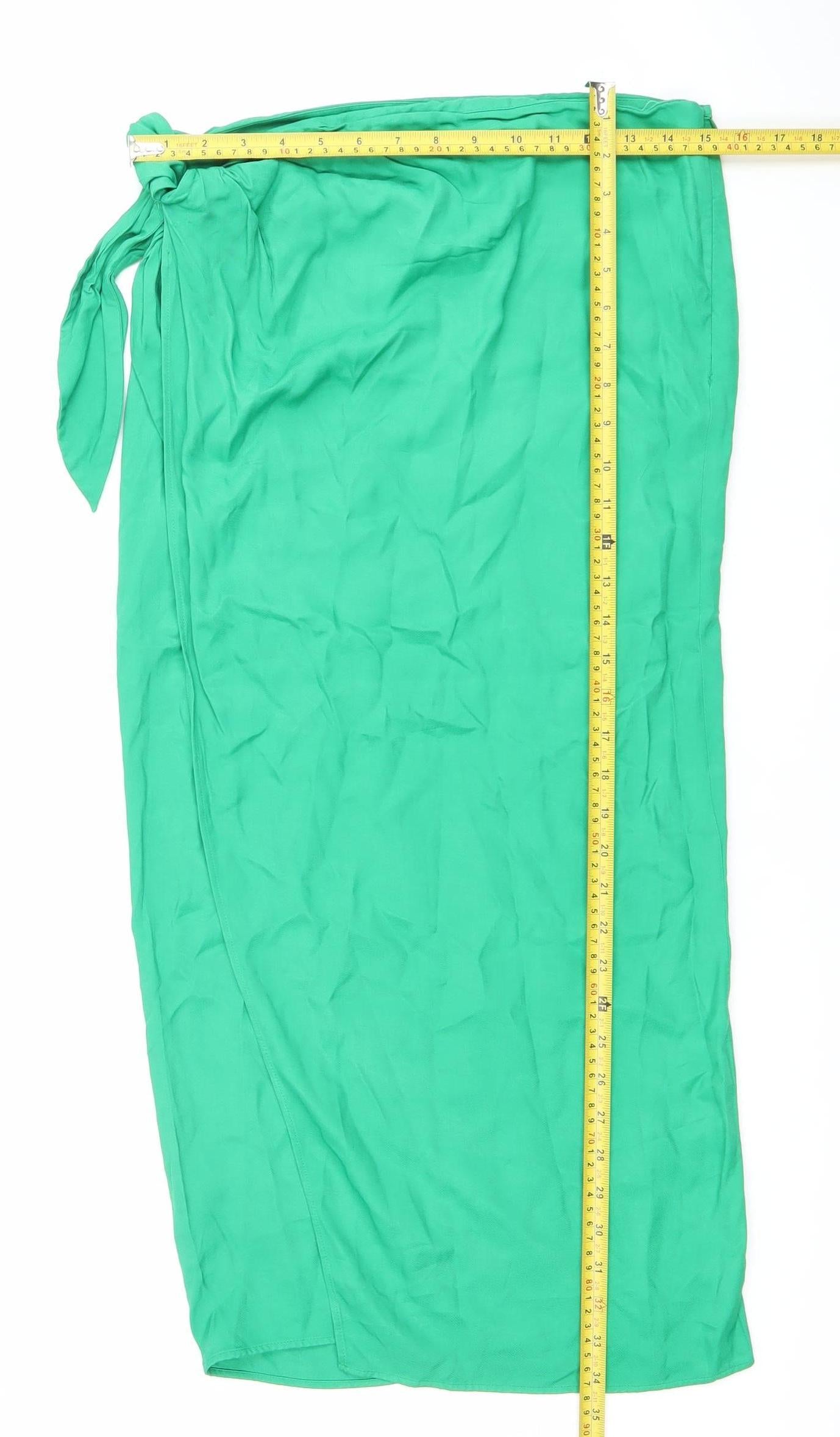 Zara Women’s Green Wrap Midi Skirt Size M Viscose Summer Beachwear