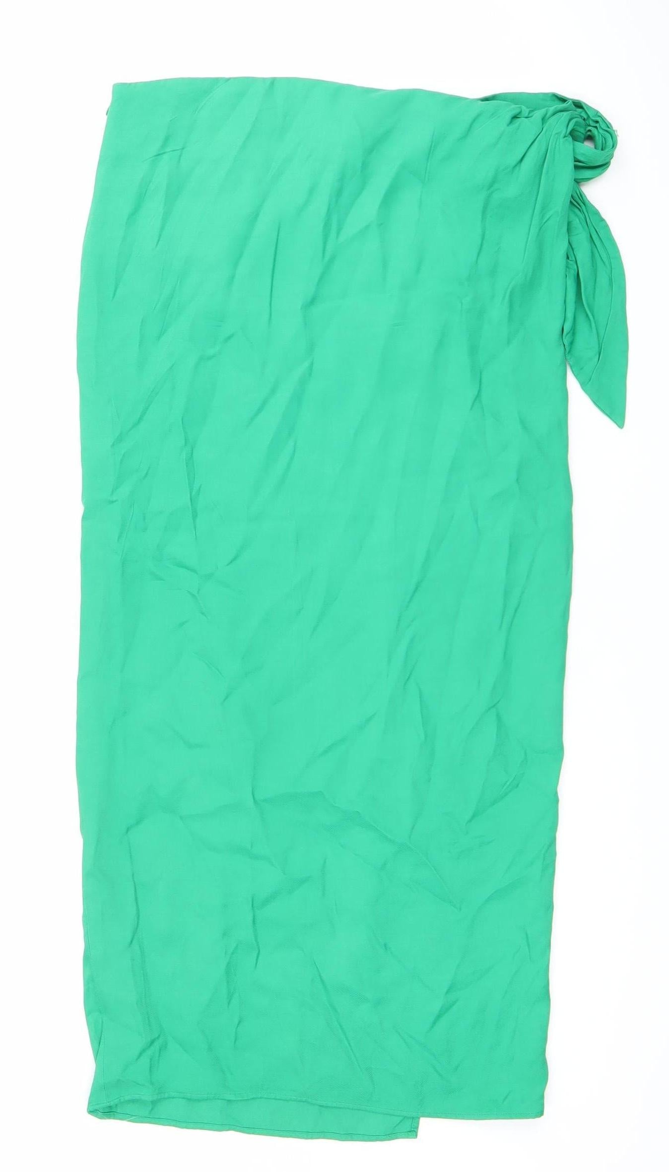 Zara Women’s Green Wrap Midi Skirt Size M Viscose Summer Beachwear